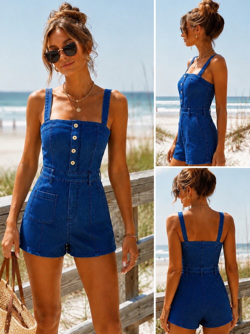 Coastal Cool Denim Corset Romper NWT Blue Utility Summer Y2K Playsuit Small